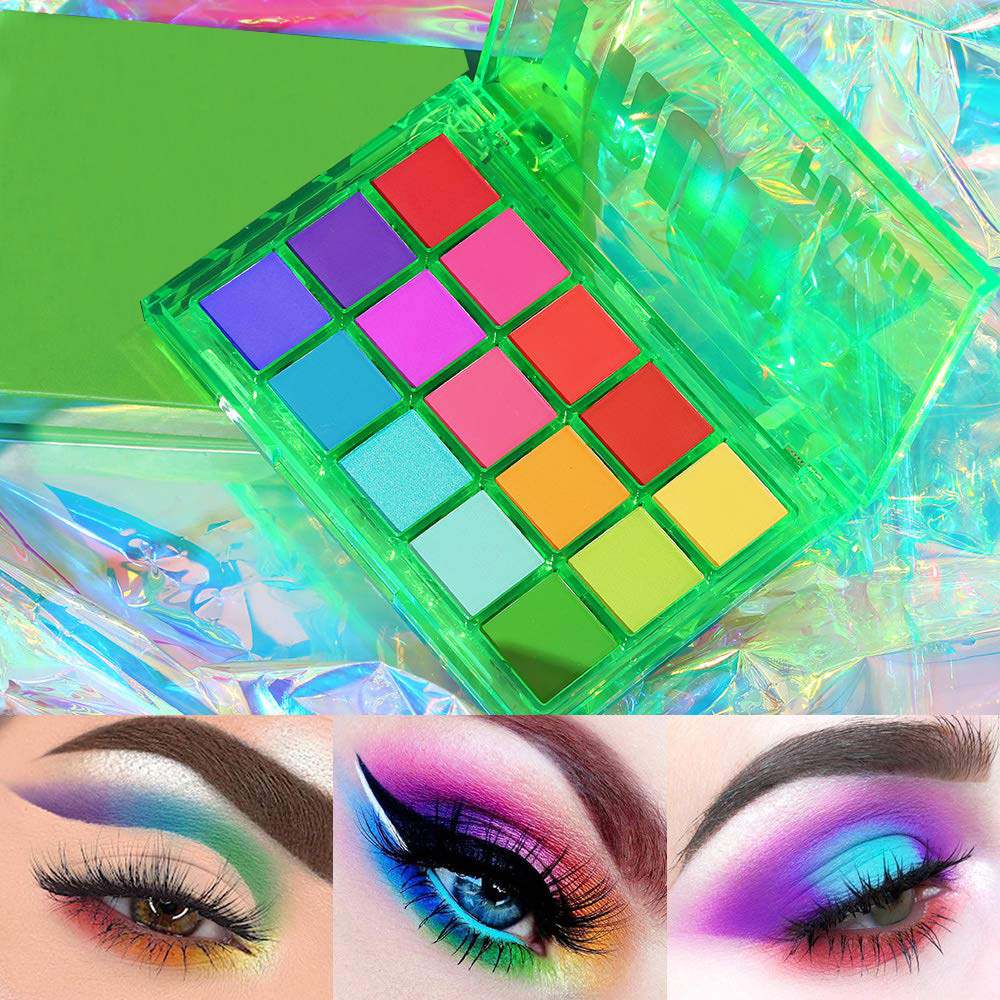 Eyeshadow Glitter Pigment - Set palet Eyeshadow Neon pelangi, 15